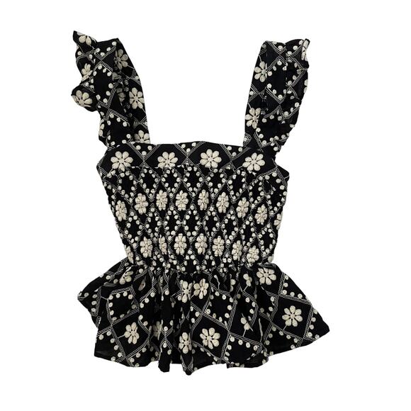 Lug Von Siga x DeFacto Fitted Top - Smocked Bodice - Black & White - Size XS - Picture 2 of 4